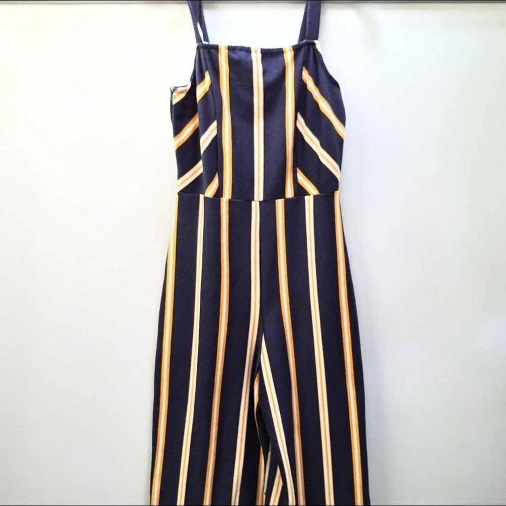 Vintage Xhilaration Romper Overall Pants Womens Size XS Blue/Yellow Stripes